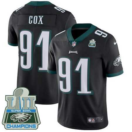 Men's Nike Eagles #91 Fletcher Cox Black Alternate Super Bowl LII Champions Stitched Vapor Untouchable Limited Jersey